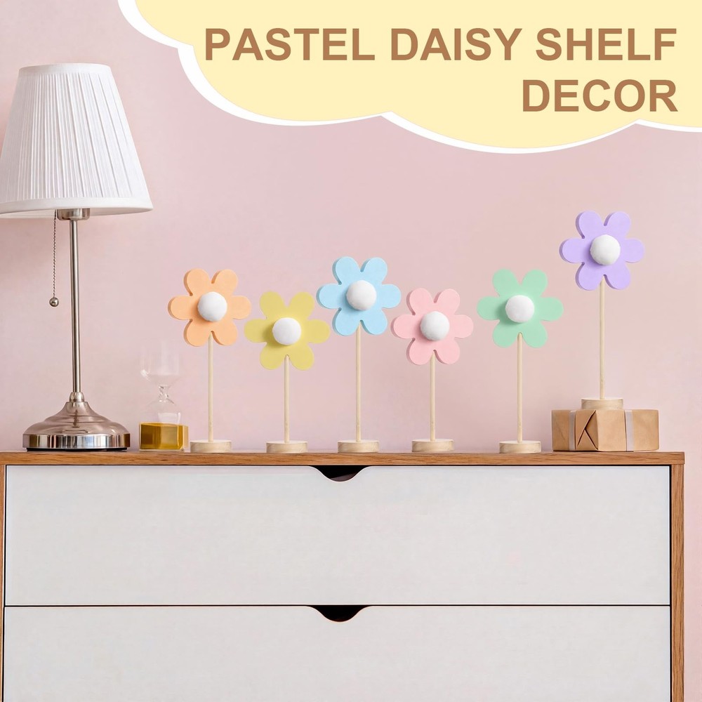 6 Pack Pastel Spring Table Decorations Daisy Centerpieces for Tables Easter Wood
