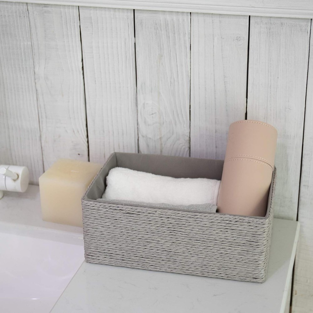 Storage Baskets Set 4 Stackable Woven Basket Paper Rope Bin Storage Boxes Makeup