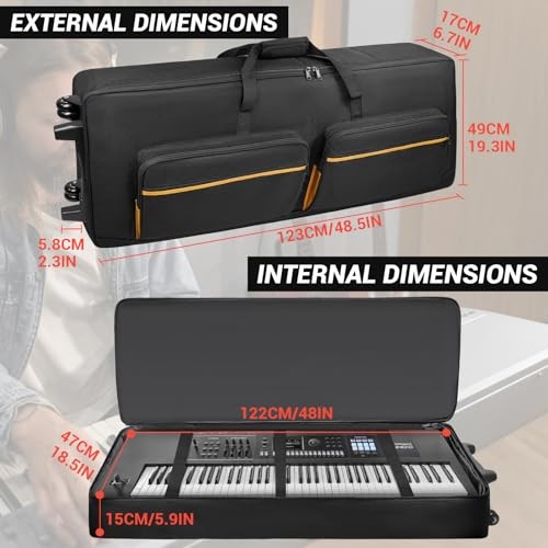 73/76 Key Keyboard Case with Wheels & Adjustable Shoulder Straps– Padded