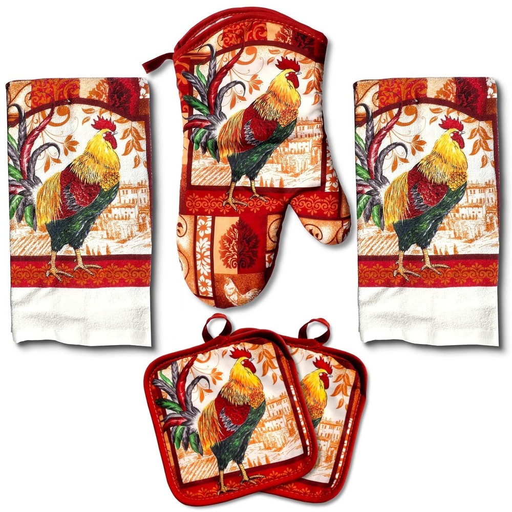Lobyn Value Packs: Decorative & Functional Rustic Rooster Kitchen Set – 5