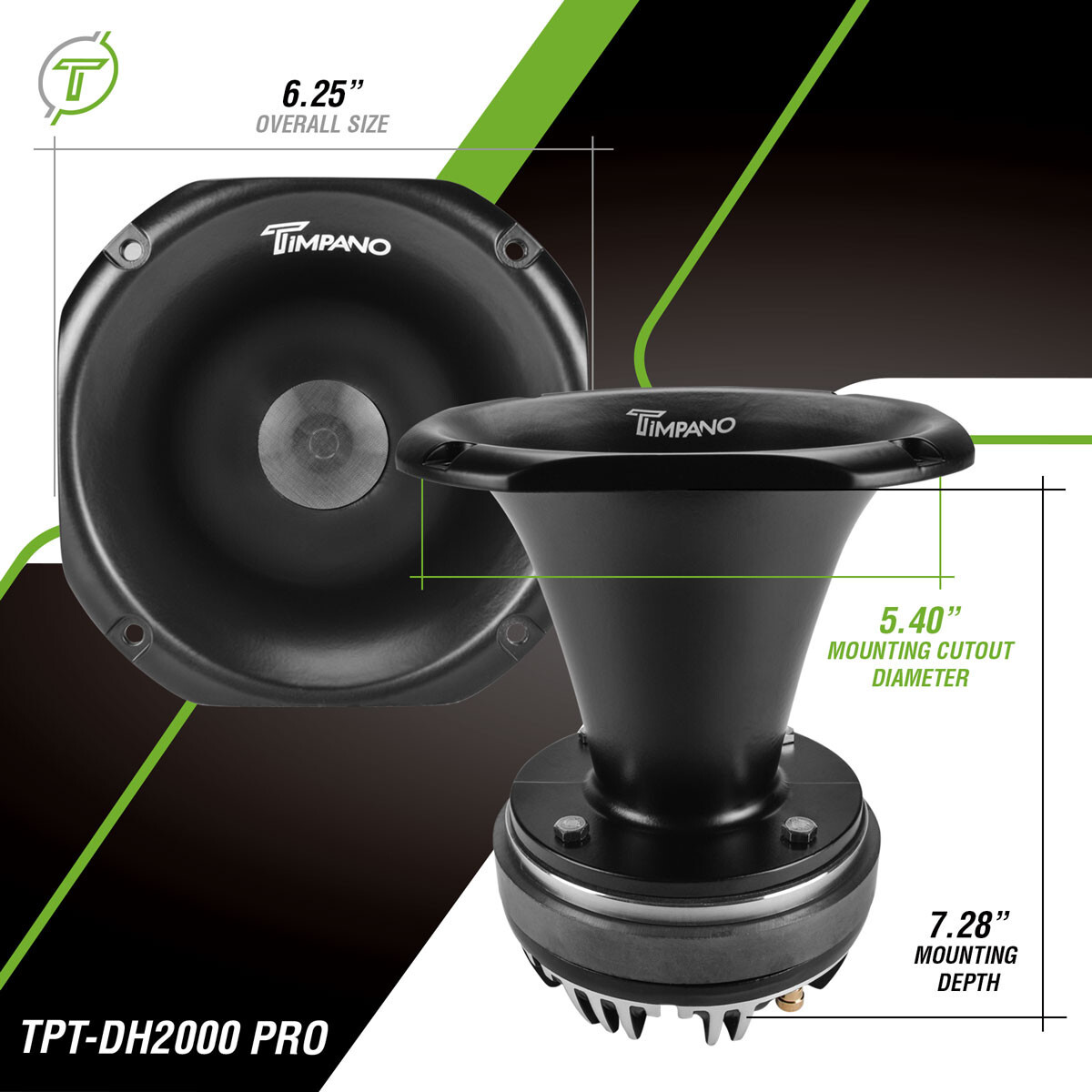 2x Timpano TPT-DH2000 PRO Titanium Driver - 2" Aluminum Exit PRO Horn 900W Pack