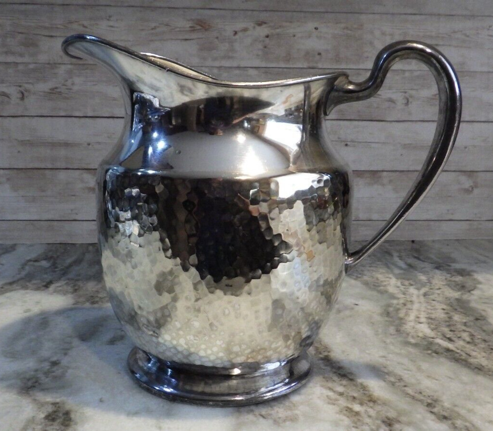 Vintage EPNS Hammered Nickle Silver Water Pitcher