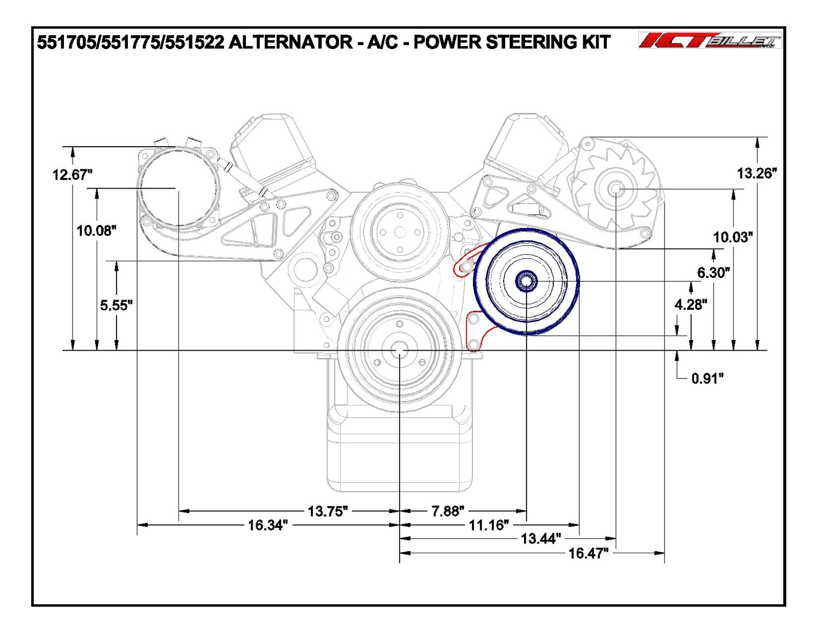 SBC Alternator Power Steering A/C Compressor Bracket Kit for Long Water Pump