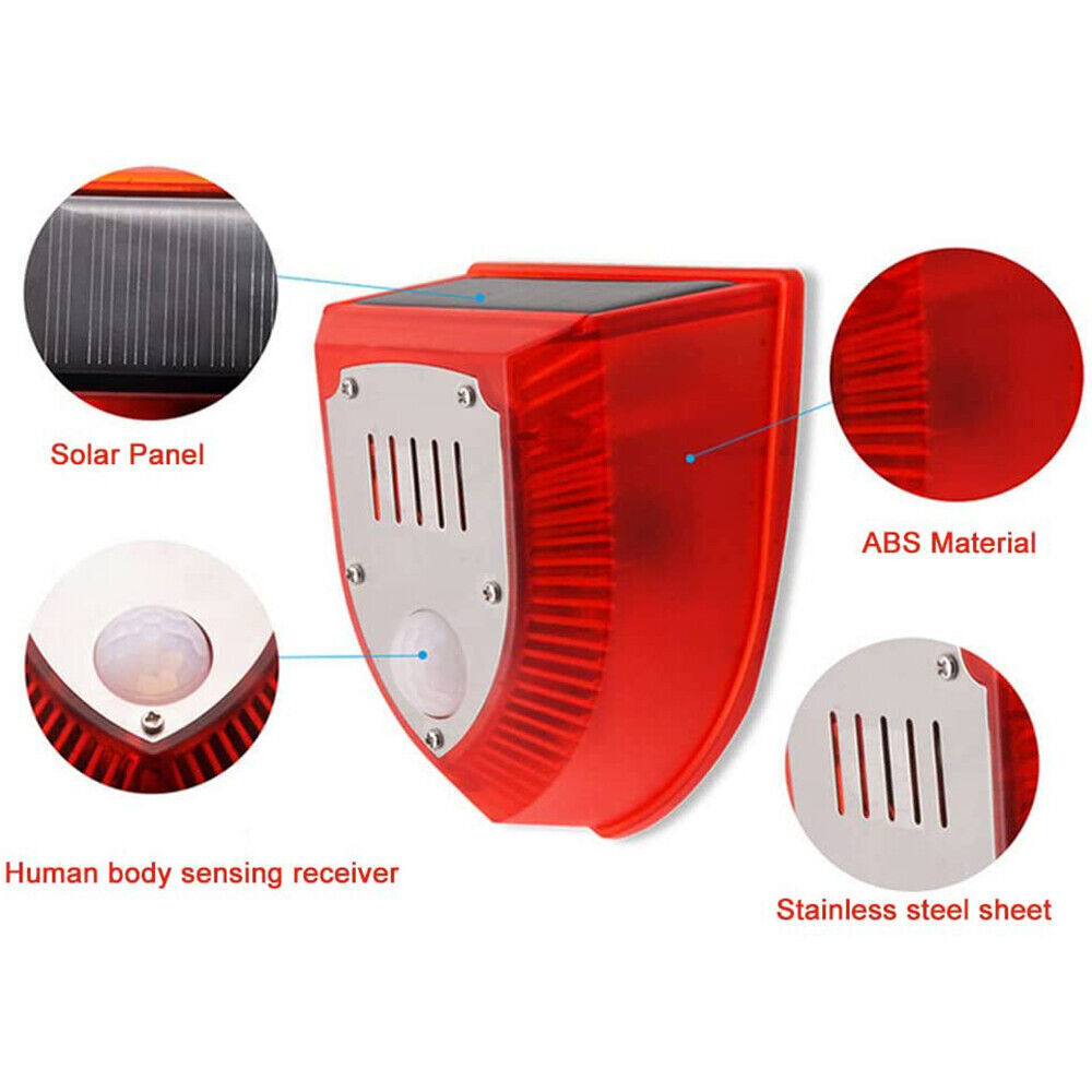 Solar Alarm LED Light Solar Strobe Light Wireless Motion Sensor Detector Outdoor
