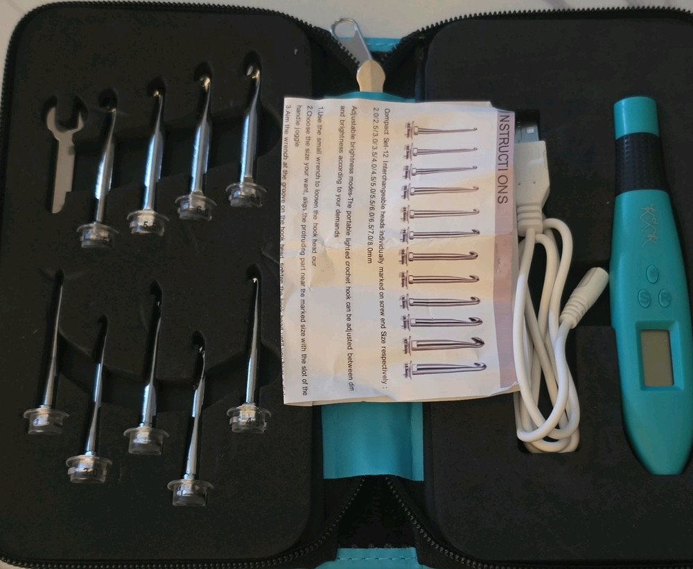 KXK Interchangeable Crochet Hook Set Electronic Handle 12 Sizes USB Blue Case