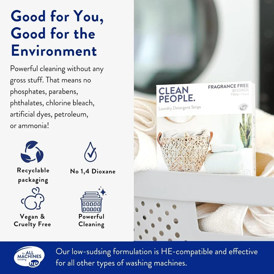 Clean People Laundry Detergent Sheets - Plant-Based, Hypoallergenic Laundry Soap