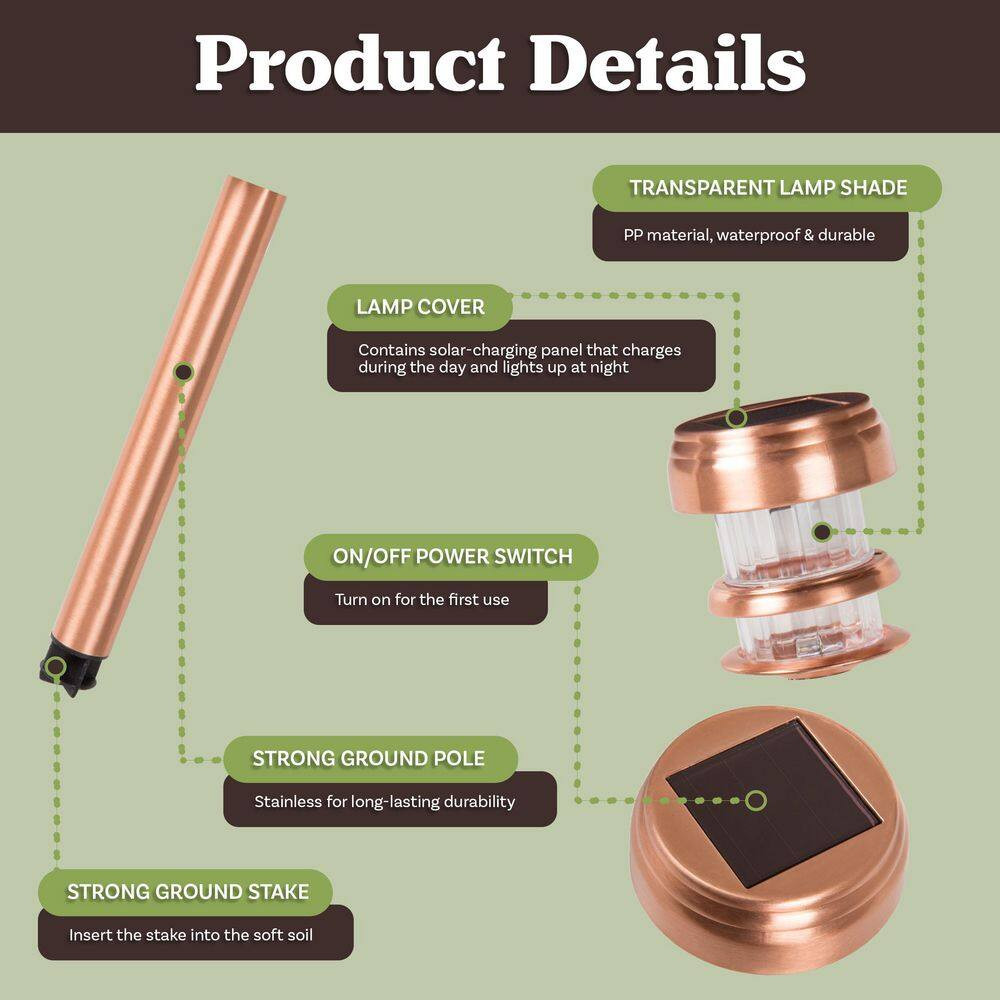 Solar Powered Copper Path LED Lights (4-Pack)