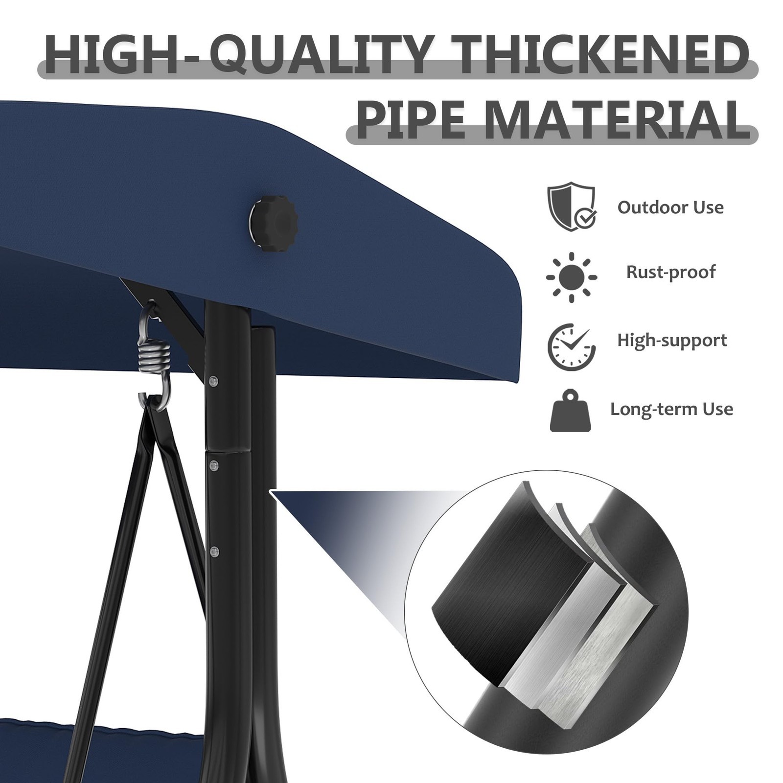 Outdoor Porch Swing with Adjustable Canopy 3-Seat Garden Patio Swing Chair