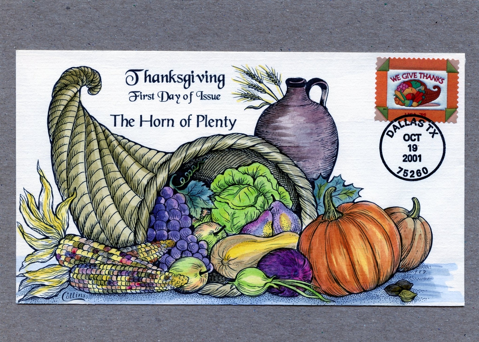 WWLF COLLINS CACHET  FDC      # 3546 # 4   THANKSGIVING CORNUCOPIA