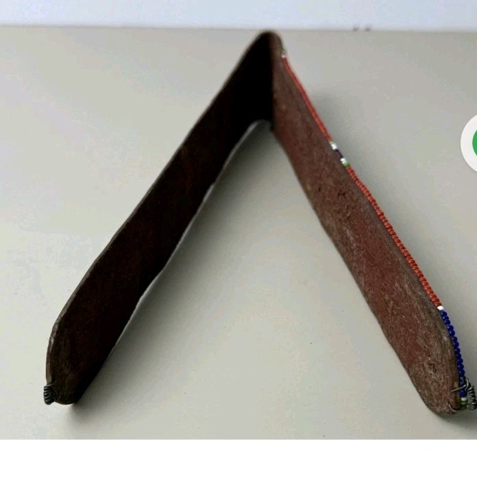 Antique African Maasai Beaded Leather Strap 8" Petina & Handbeading - Decorative