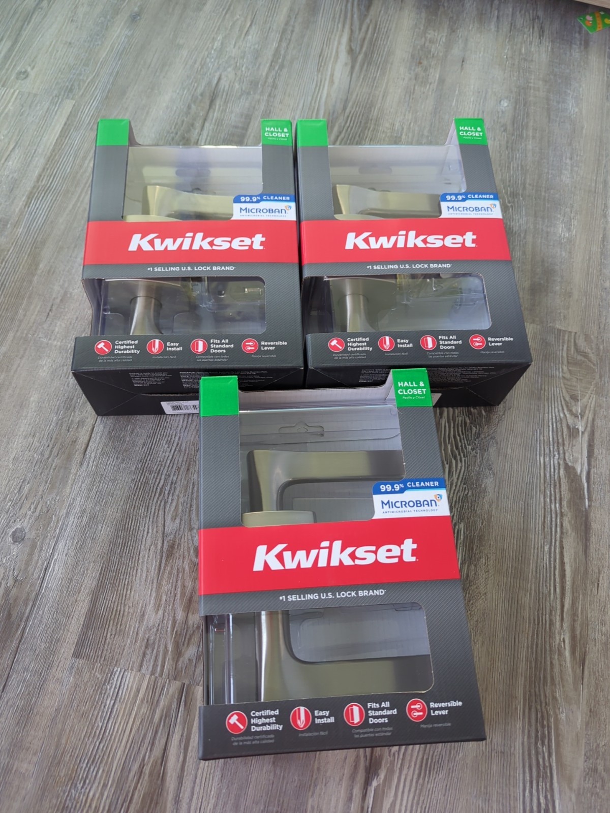 Lot Of 3 KWIKSET Tripoli Door Lever Handle Set Square Satin Nickel