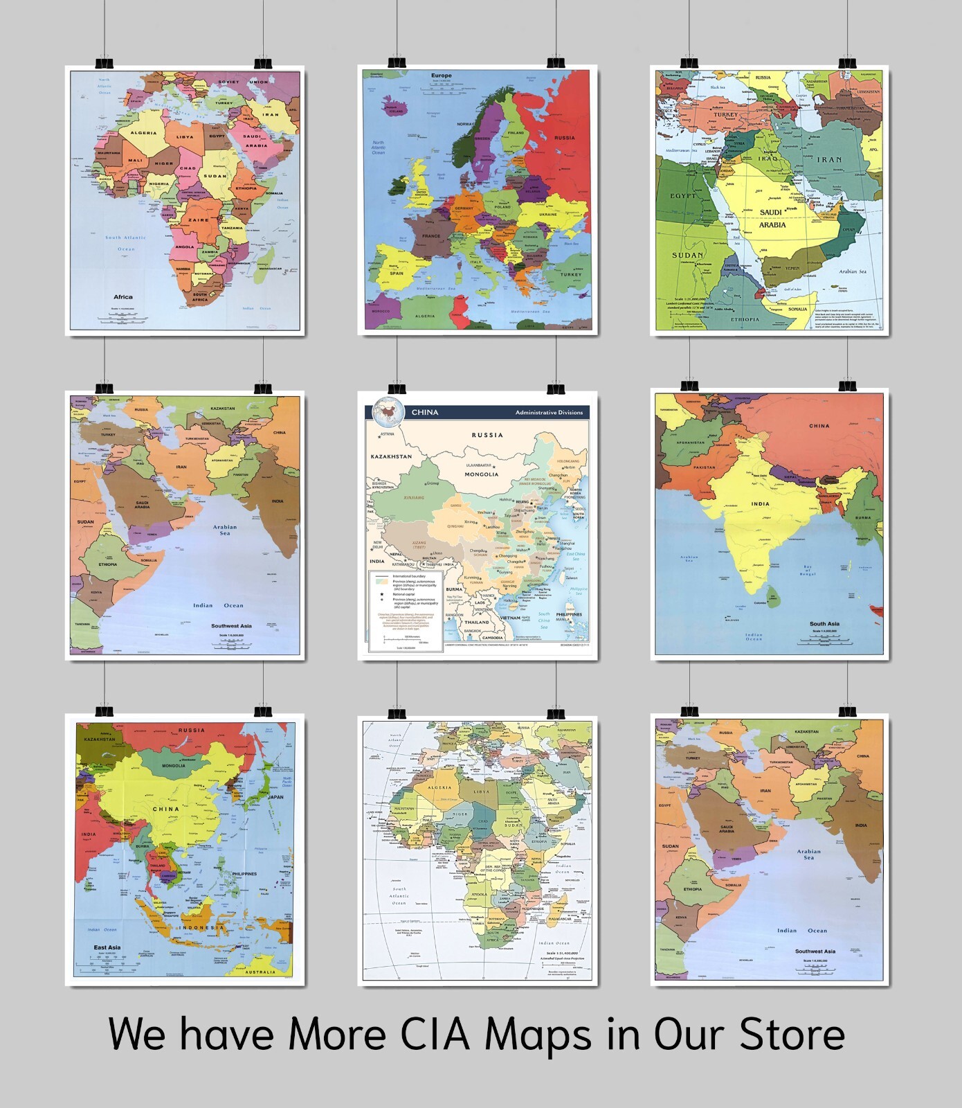 2000 CIA Map of Europe, North Africa, the Middle East Home School Poster Print