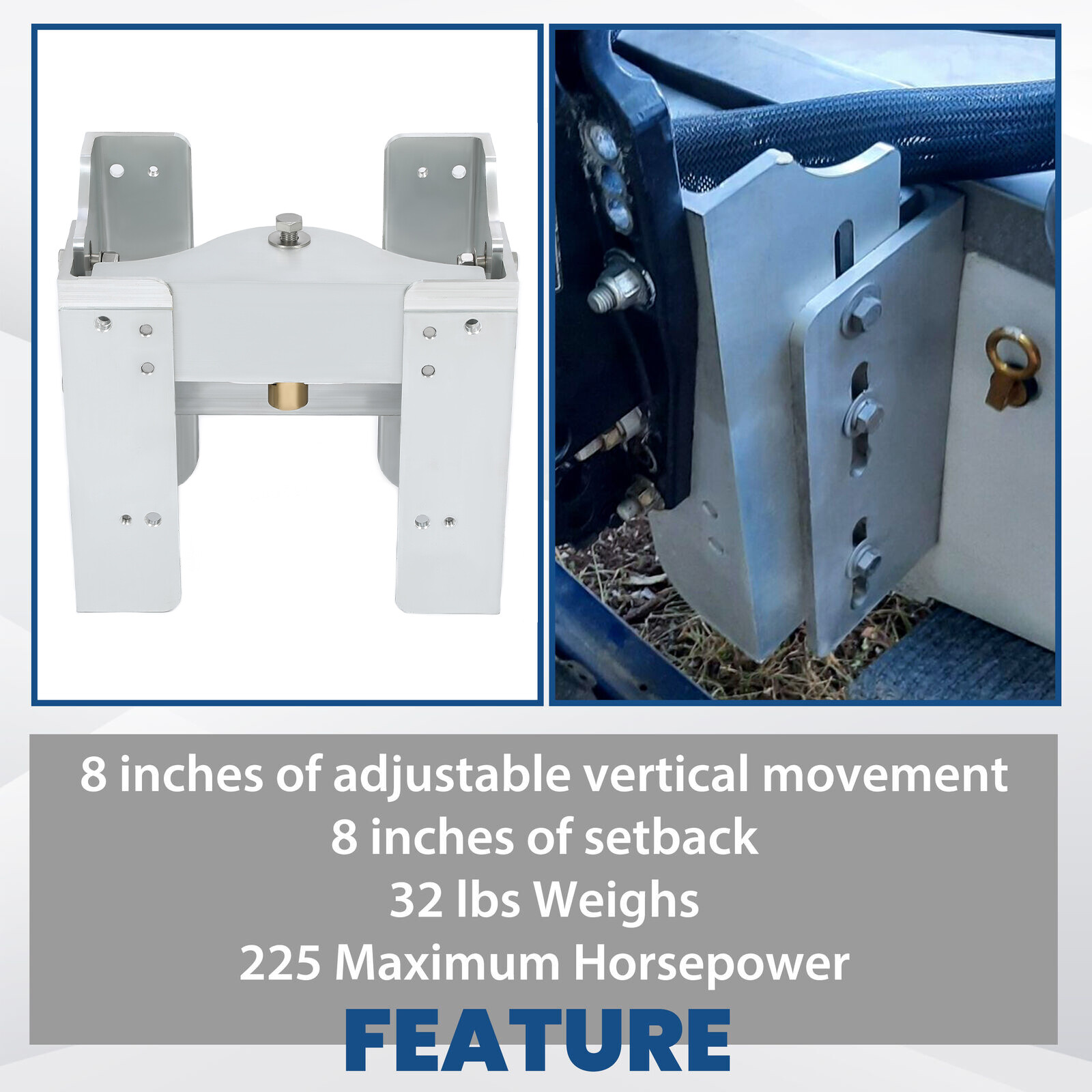 Aluminum 8'' Adjustable Outboard Boat Jack Plate Replacement JPL4800