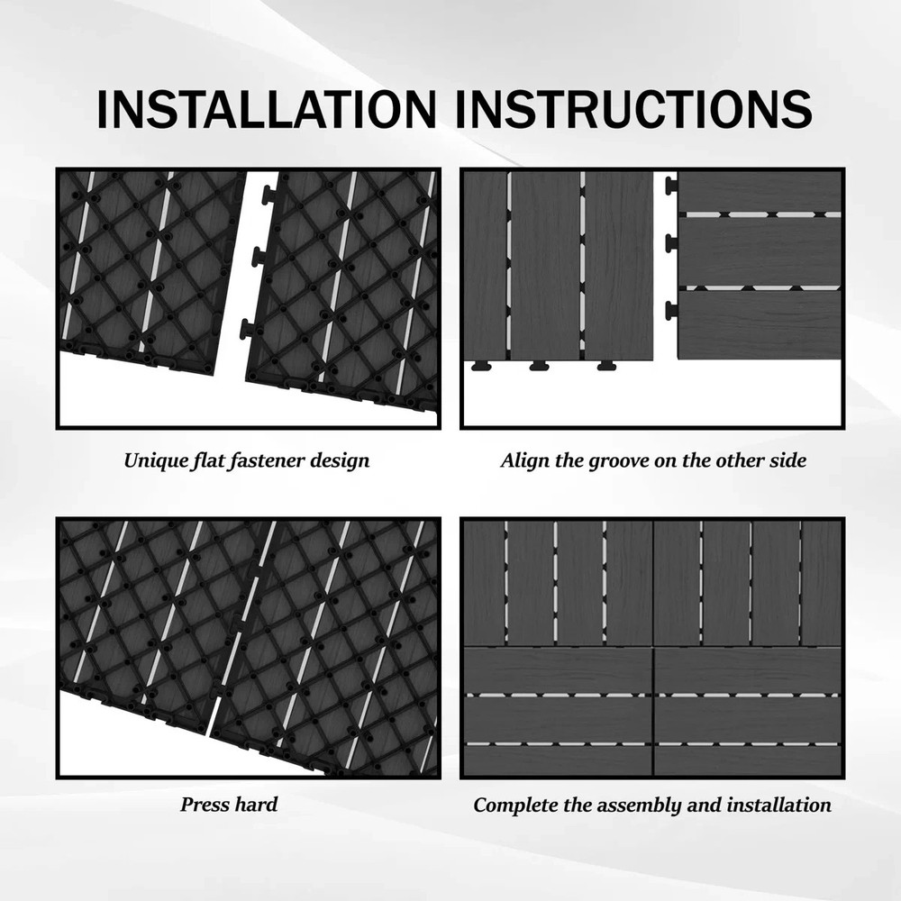 36Pcs HDPE Interlocking Deck,Waterproof Snap-Together w/Drainage Design,Grey