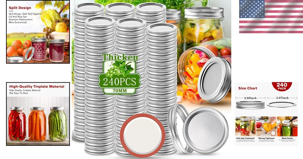 Split-Type Regular Mouth Canning Lids and Rings Set