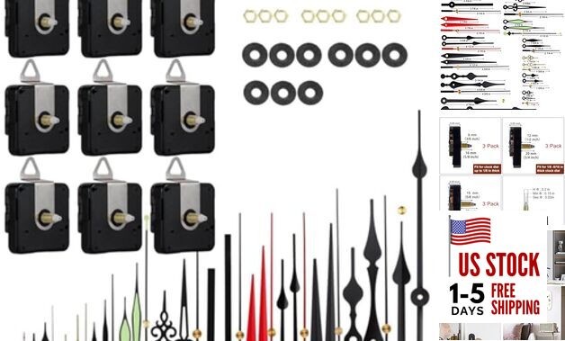 9 Pieces Clock Mechanism Replacement Kit with 12 Pack Clock Hands, Silent