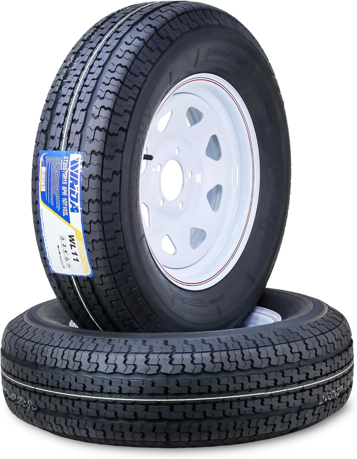 2 WINDA Trailer Tire Assembly ST205/75R15 8-Ply White Spoke Rim 5 Lug on 4.5"