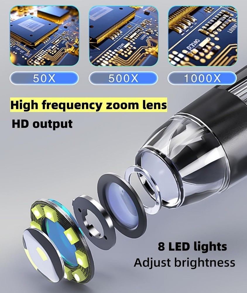 Digital Microscope with 4.3" LCD Screen, 1000X USB Coin Magnifier, Black