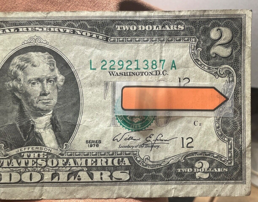 1976 $2 Dollar Bill Error (Miscut/Misaligned) L 22921387 A Rare-Front & Back