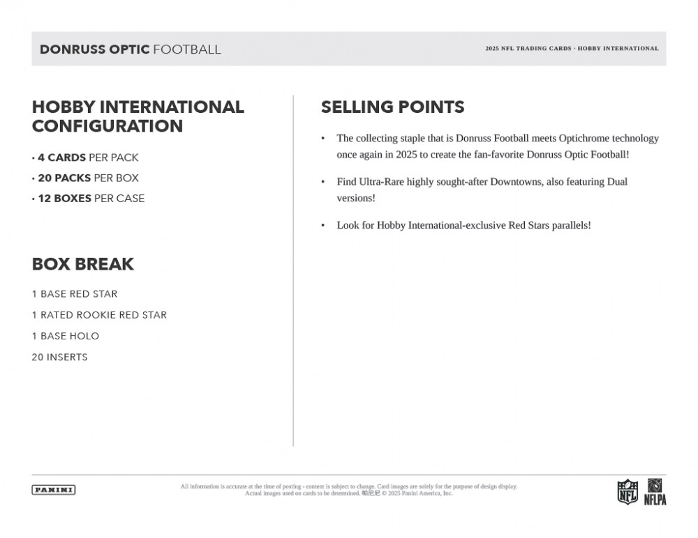 2025 Panini Donrus Optic NFL Hobby International Factory Sealed Box