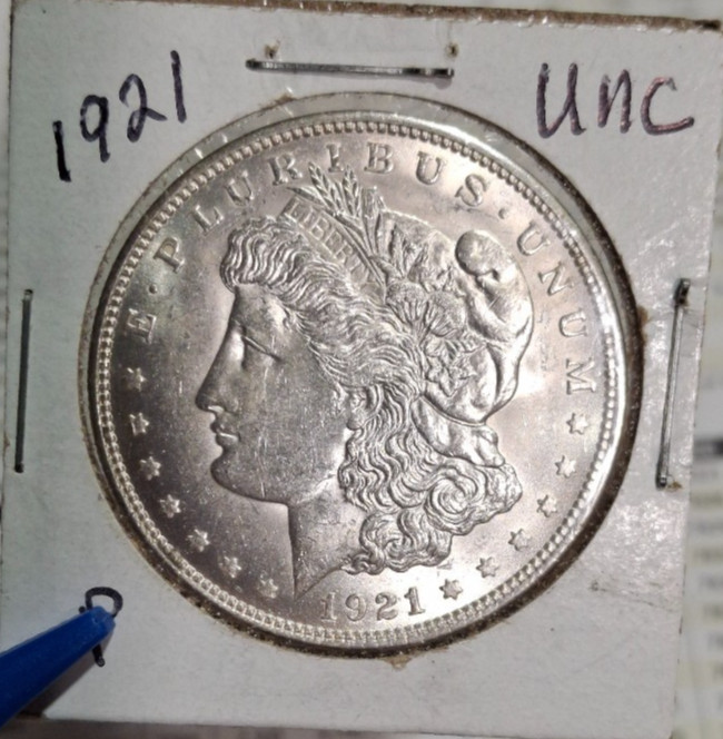 1921 Morgan Dollar, 90% Silver, Uncirculated