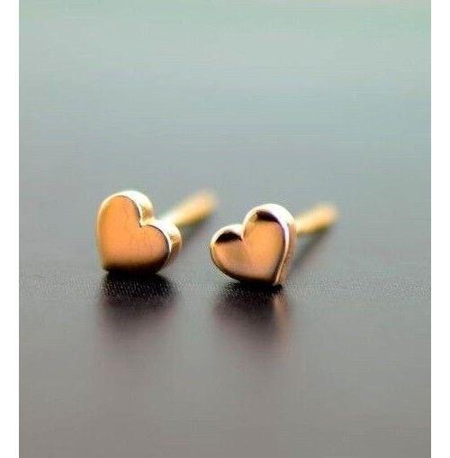 14K Solid White Yellow Gold Heart Shape Stud Earrings