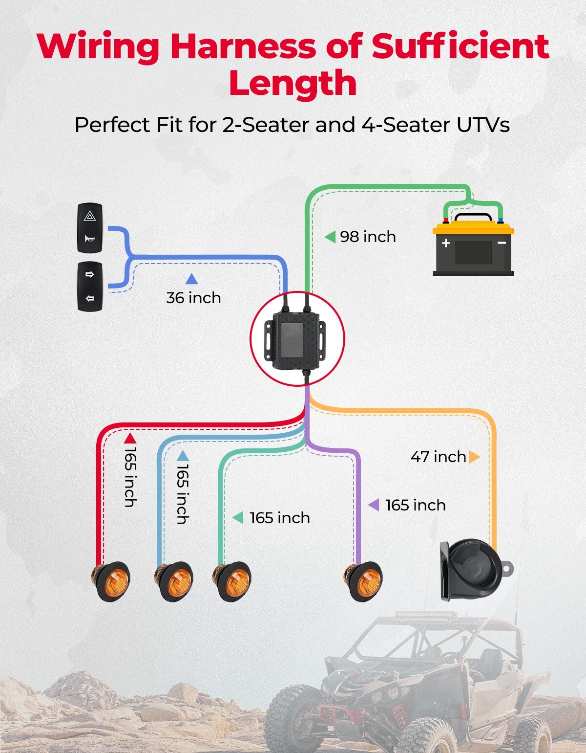 Universal Horn Set with LED Turn Signal Lights&Switch for Kawasaki Pioneer RZR