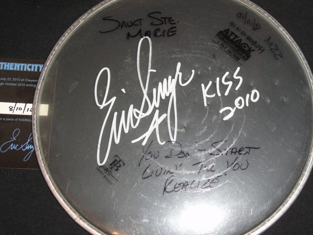 KISS ERIC SINGER Signed DRUM HEAD H.S.O.E TOUR Stage Played W/COA