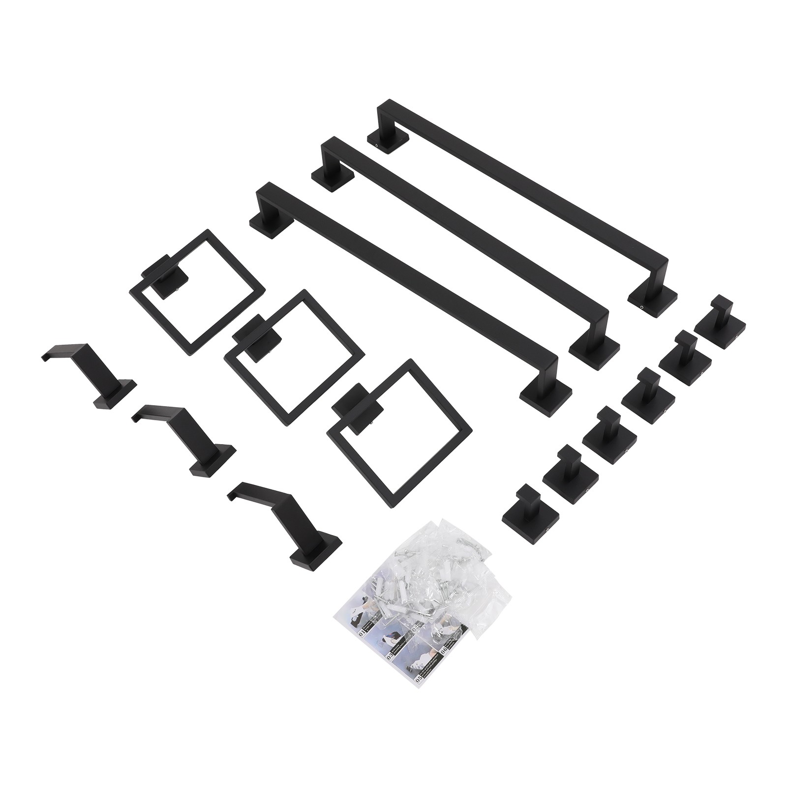 15 Pcs Black Bathroom Hardware Set Towel Bars Towel Rings Hooks Stainless Steel