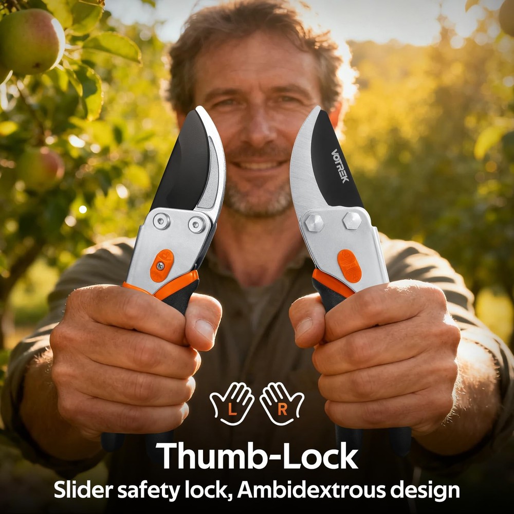 Pruning Shears, 8.5” Professional Garden Pruner with Jam-Proof Spring & Ever-...