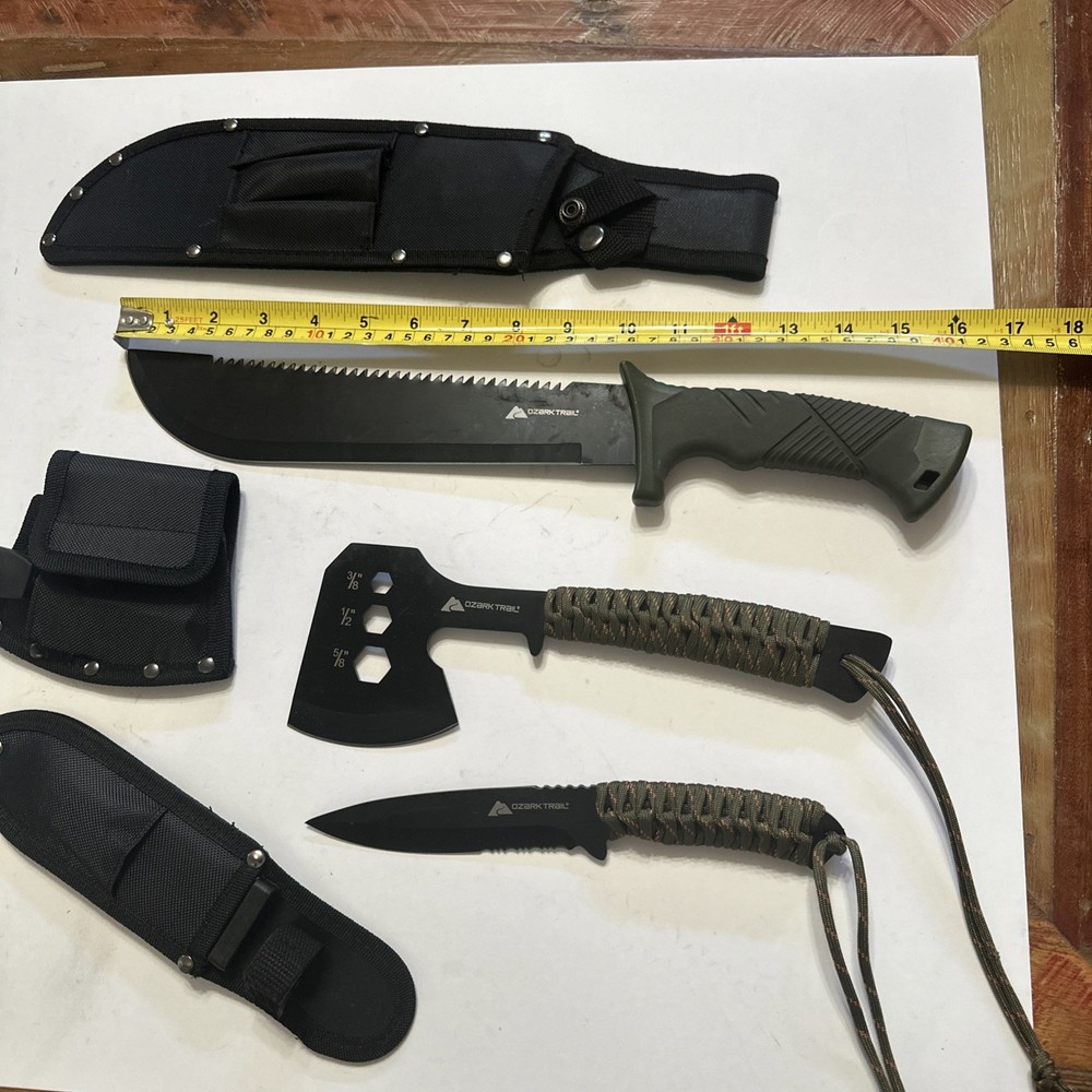 New Ozark Trail Camping Set Machete Axe Knife Combo