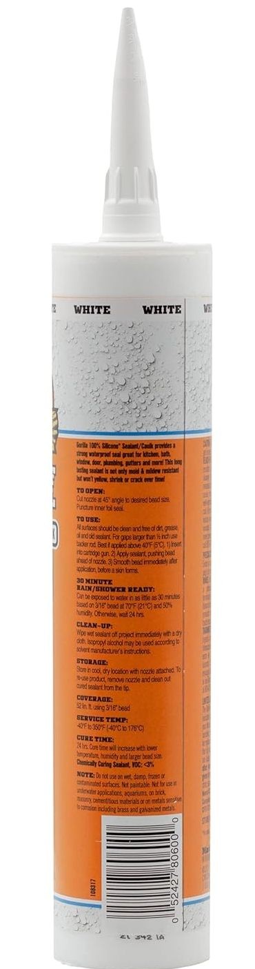Gorilla White Silicone Caulk 10oz - 2-Pack – Waterproof Sealant for All Use DIY