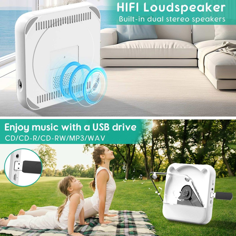 5V2A Bluetooth 5.3 CD Player W/Wired Earphone CD/MP3/WAV Portable and Versatile
