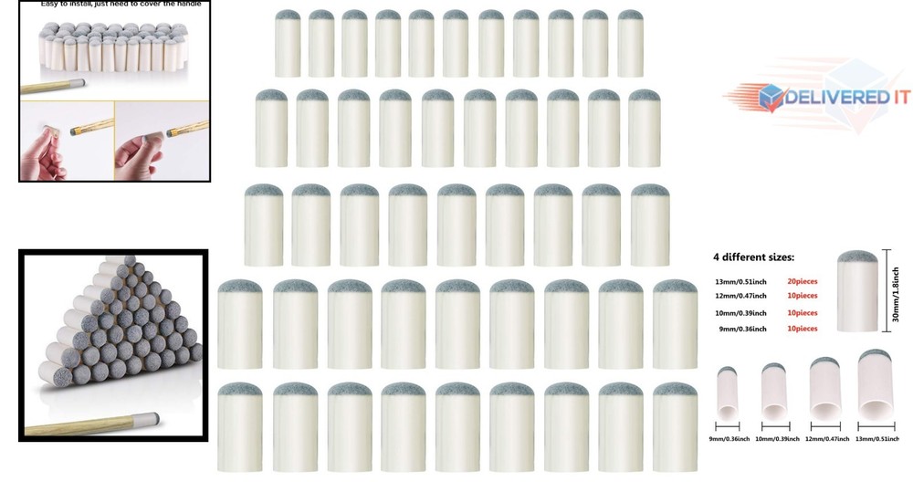 Pool Cue Tips Set 50 Pieces Leather Plastic 4 Sizes for Billiard Replacement