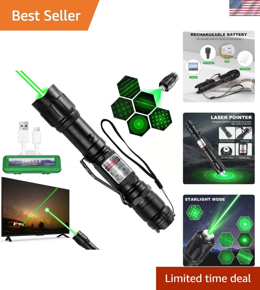 Rugged Green Laser Pointer - Adjustable Focus & Waterproof with Carrying Case