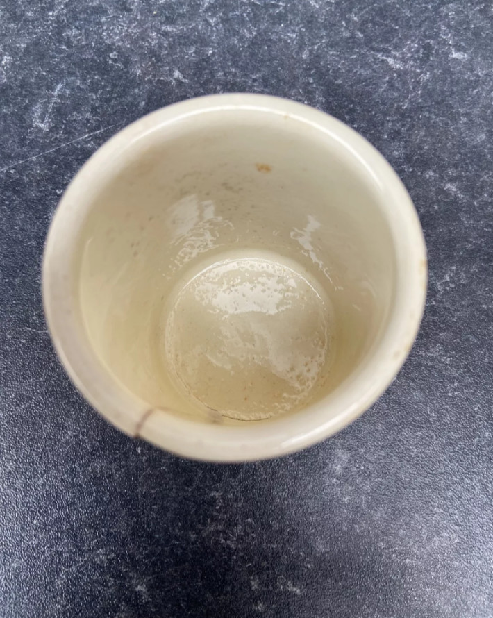 3 Old Ironstone Pots, Stained And Crazed