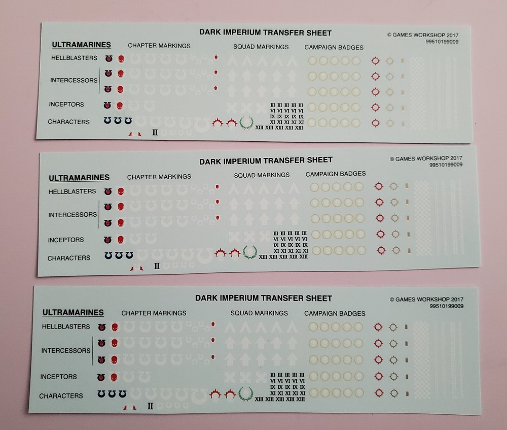 Warhammer 40k Dark Imperium Ultramarines transfer 2 SHEETS