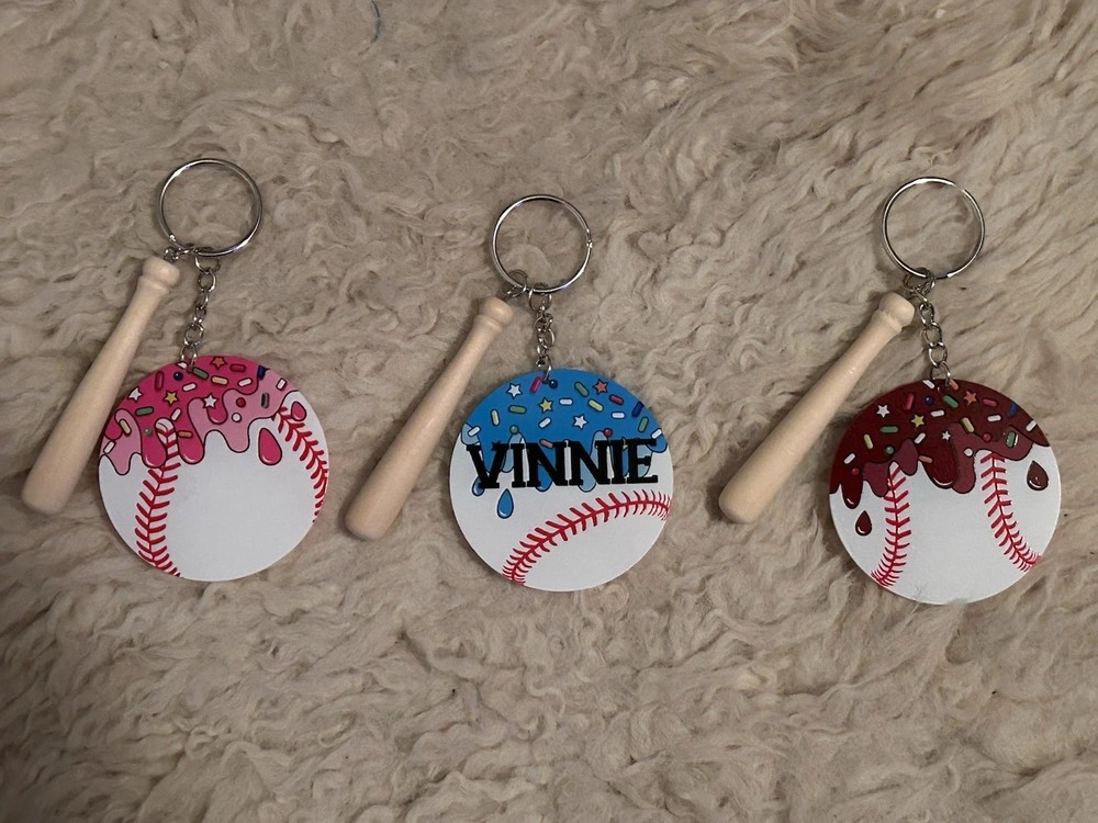 Baseball Softball Bat Ball Customizable Personalized Keychain ICE Cream Drip