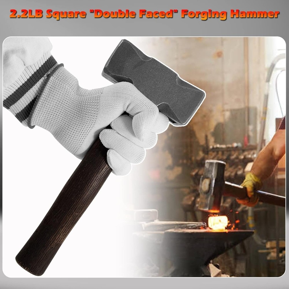 2.2LB Forging Square Hammer w/Double Faces for Farrier Bladesmithing Blacksmith
