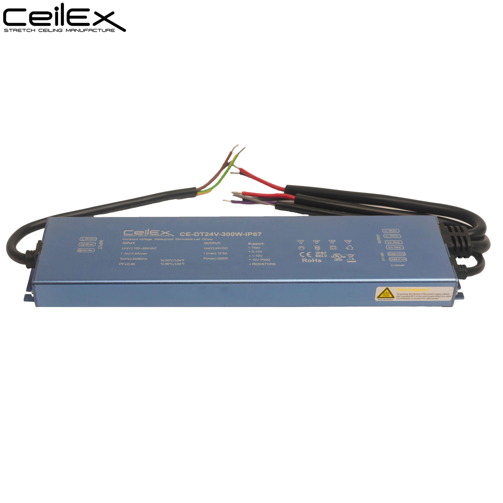 Dimmable TRIAC LED Driver 24V 300W IP67 Power Supply Transformer + UL Listed