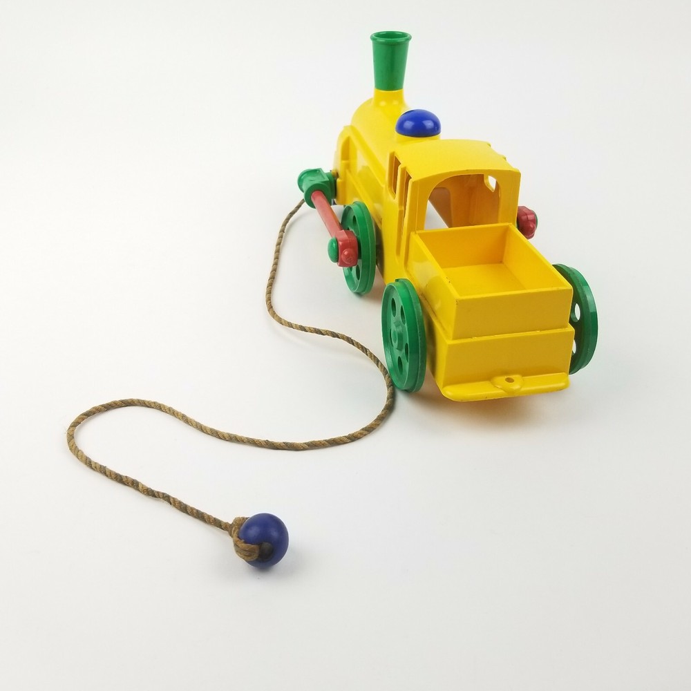 Vintage Ideal Train Locomotive Pull Toy Yellow