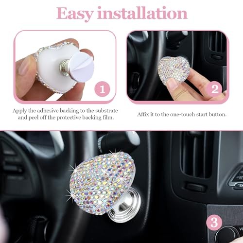 Bling Car Push Start Button Cover, Heart Shape One-Touch Start Button with AB