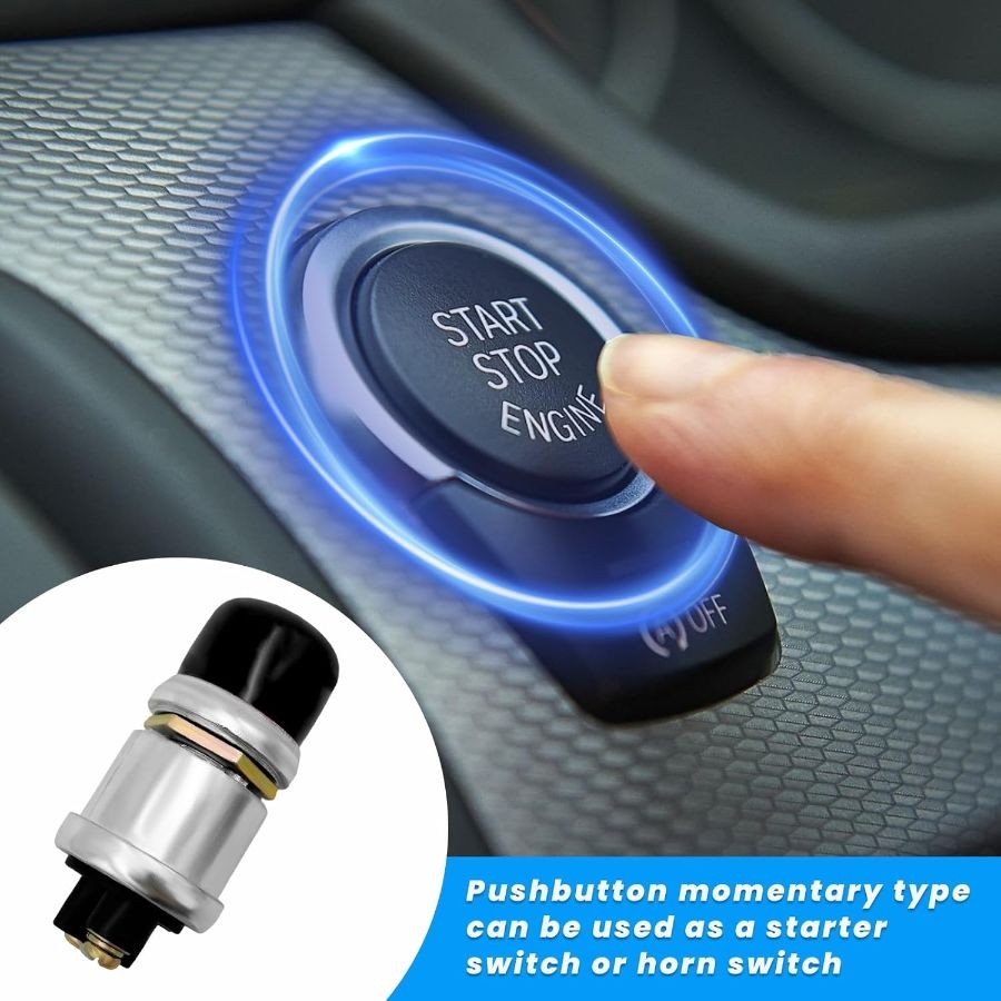 2 PCS Push Button Momentary Starter Switch, 12/24V Engine Start Ignition-Black