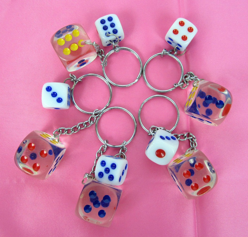 CHOOSE QUANTITY-2 DICE WITH KEY CHAINS, CASINO GAMBLING KEY RING-KC2764