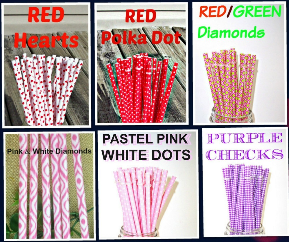 PATTERNED STRAWS, Dots, Checks, Flowers, Chevron, Fruit, Reusable, BPA Free