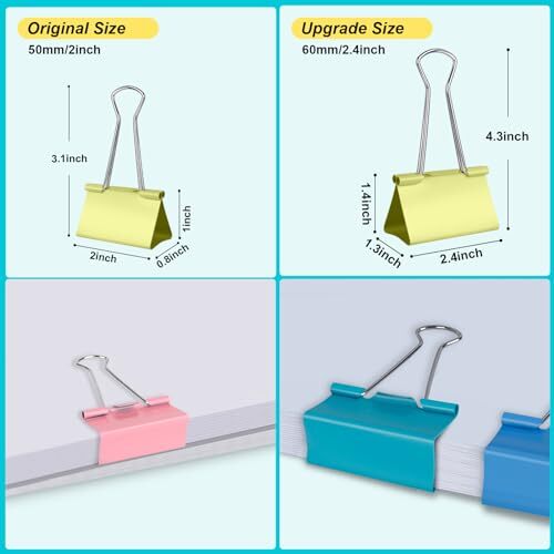Colored Binder Clips2.4 inch, Extra Large Binder Clips for Office (8 Pcs) Jumbo