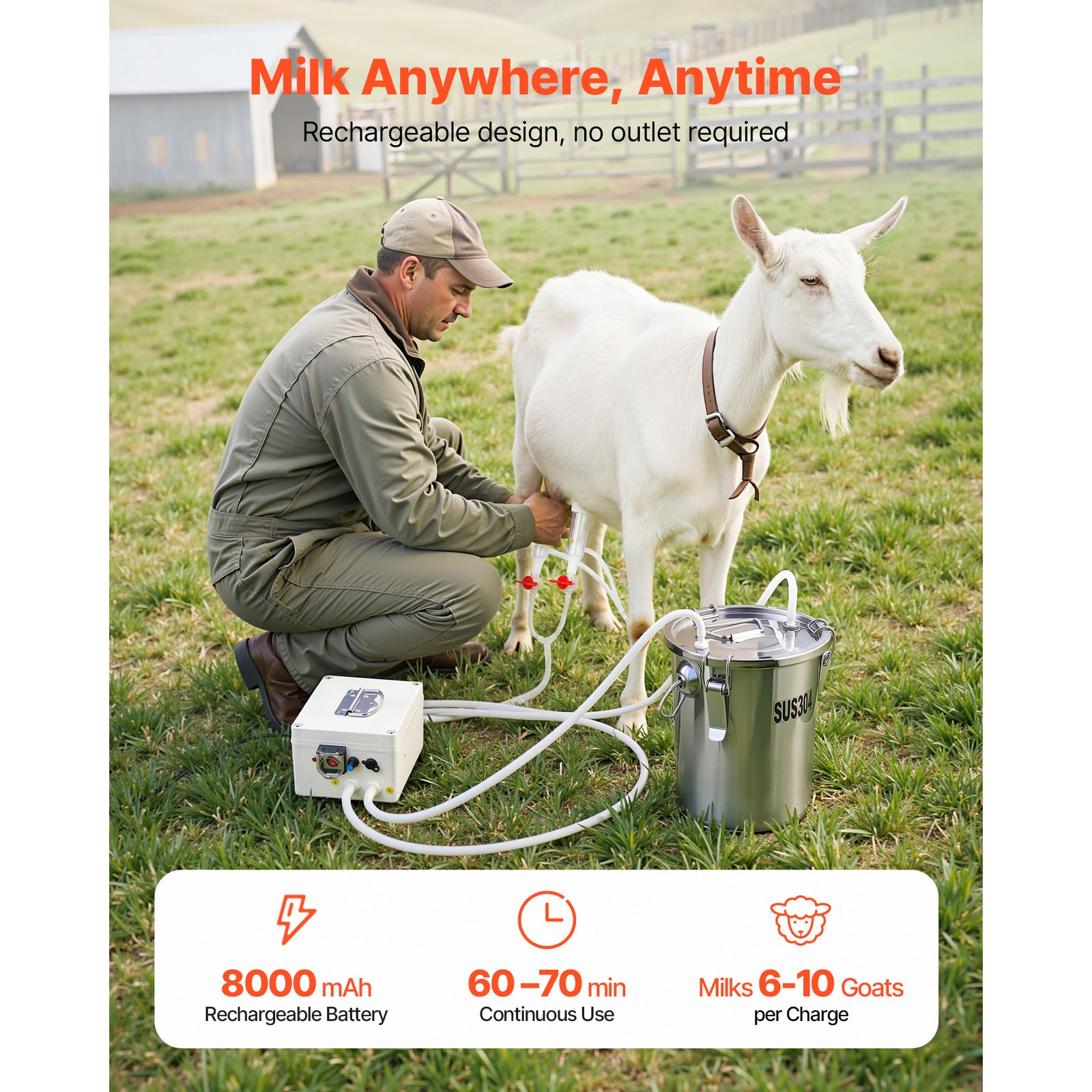 Uimoso Portable Goat Milking Machine with 1.8 Gal / 7 L Bucket for Livestock