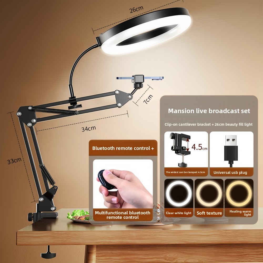 Overhead Camera Phone Mount Selfie Ring Light Desk Tripod for Video Live Stream