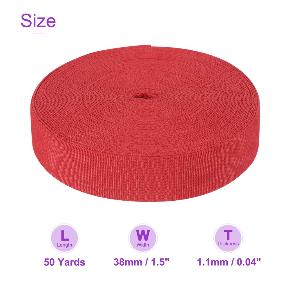 50 Yard x 1 1/2 Inch Width Nylon Webbing Strap Poly Flat Webbing Strapping Red