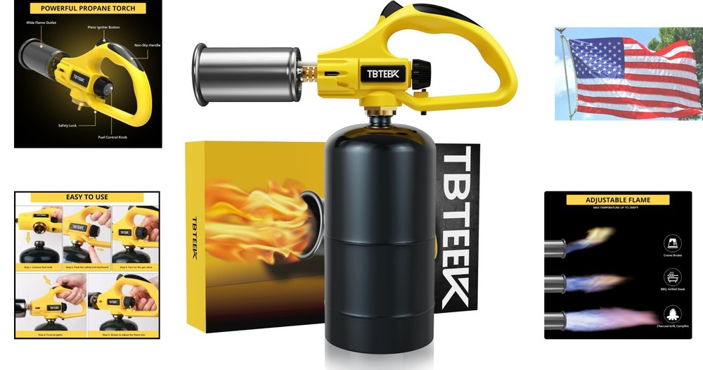 Multi-Use Propane Torch with Continuous Flame Mode—Sear, Roast, and Grill Safely